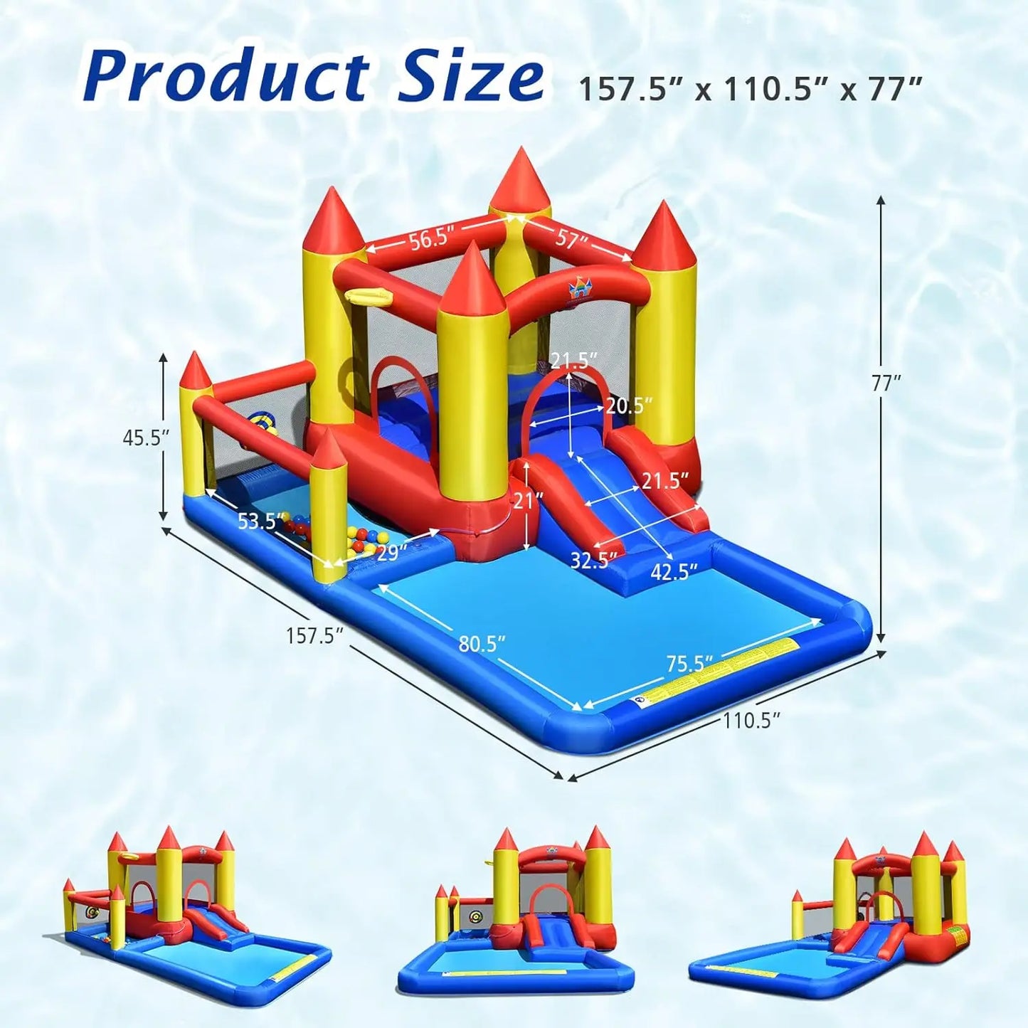 Inflatable Water Slide Castle Kids Bounce House Indoor & Outdoor w/ 480W Blower