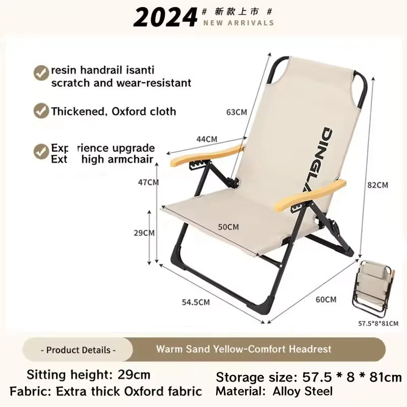 Angle Adjustable Camping Chair with Detachable Pillows,long Camping Chair Fishing Chair Folding for Camping Fishing Hiking
