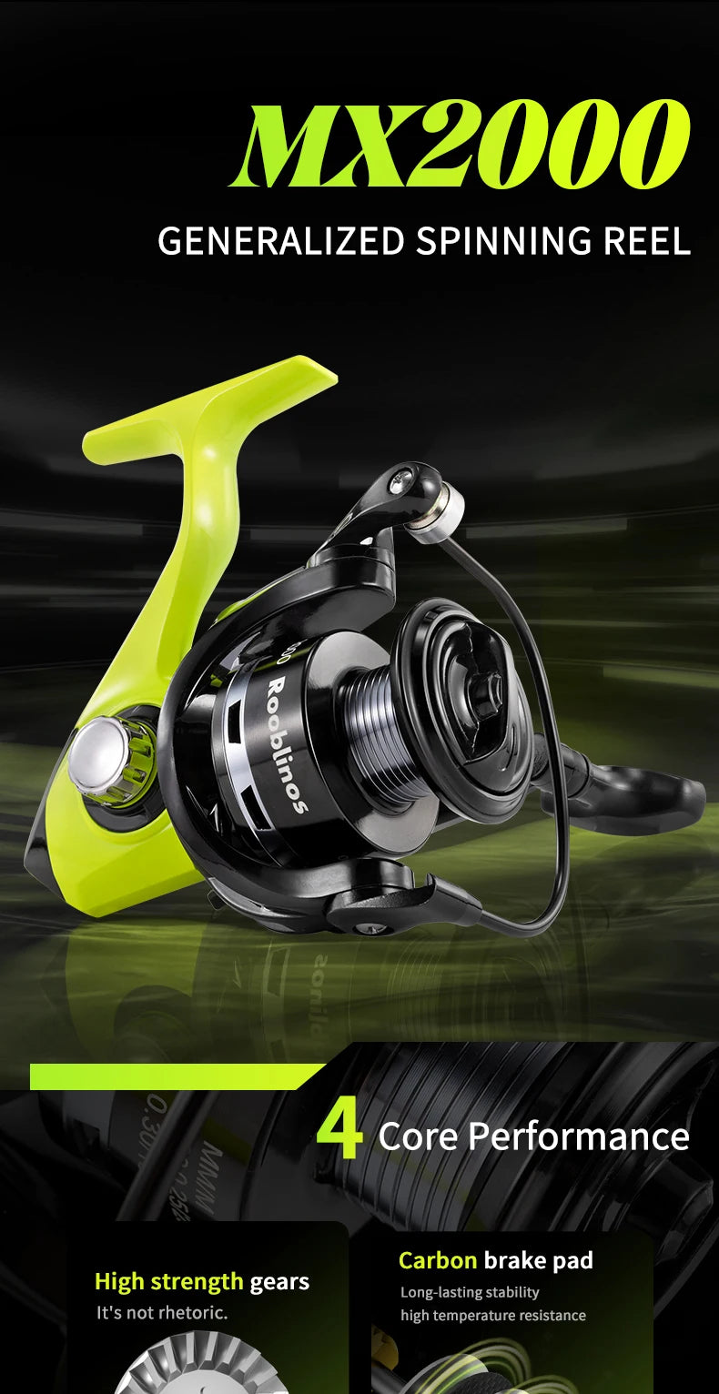 Rooblinos MX Spinning Fishing Reel 5.2:1 Gear Ratio 2+1BB Lightweight Smooth Drag Anti-Reverse for Saltwater Freshwater