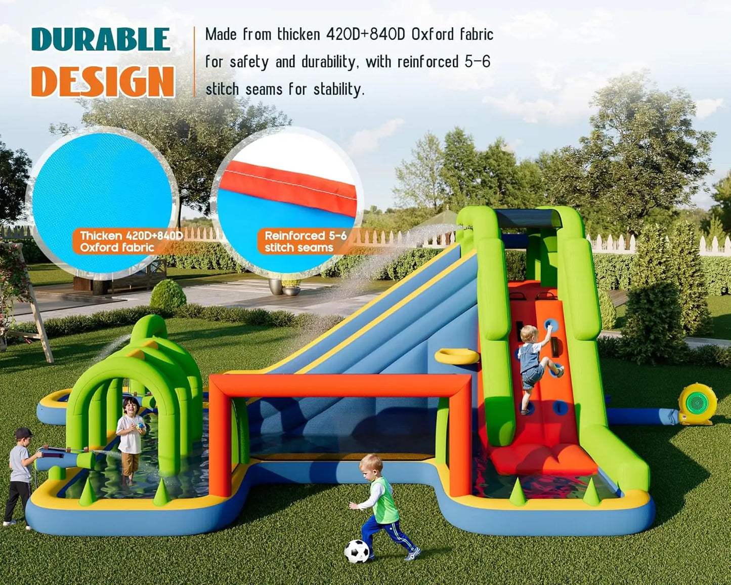 Bounce House, Inflatable Bouncer with Air Blower, Jumping Castle with Slide, Outdoor Indoor Bouncy Castle with Oxford Fabric for
