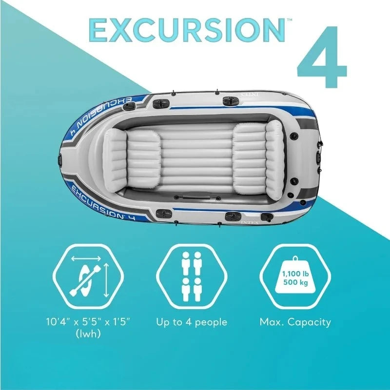 Garden  68324EP Excursion 4 Inflatable Boat Set: Includes Deluxe 54in Boat Oars And High-Output Pump – Adjustable Seats