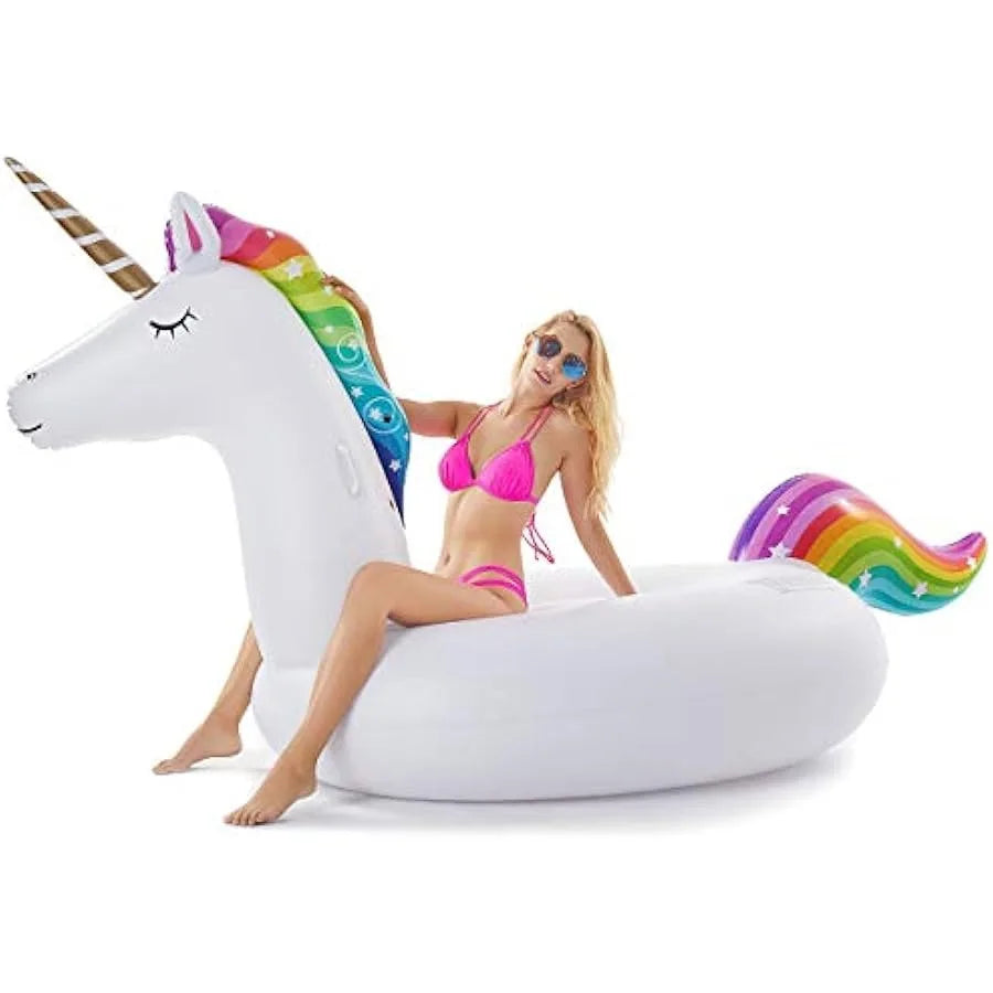 Jasonwell Giant Inflatable Unicorn Pool Float Floatie Ride and Jasonwell Inflatable Dinosaur Pool Float Tube
