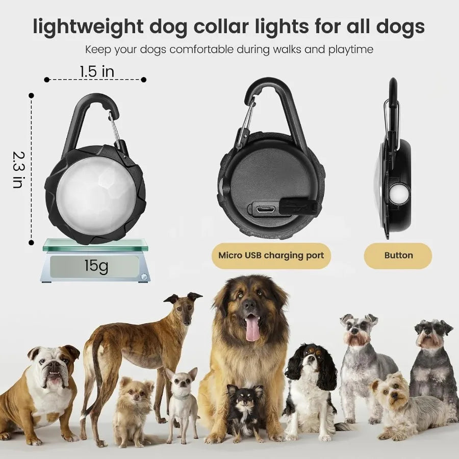 Dog Lights for Night Walking 2 Pack Clip On Dog Collar Light with 4 Modes 650mAh Rechargeable LED Pet Collar Charm for Nighttim