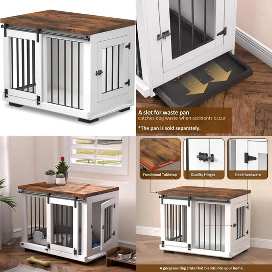 Zakkart Dog Crate Furniture Barn Door for Medium Dogs Up to 40 lbs. - Puppy Kennel w/Thickened Farmhouse Top & Steel Bars - 30''