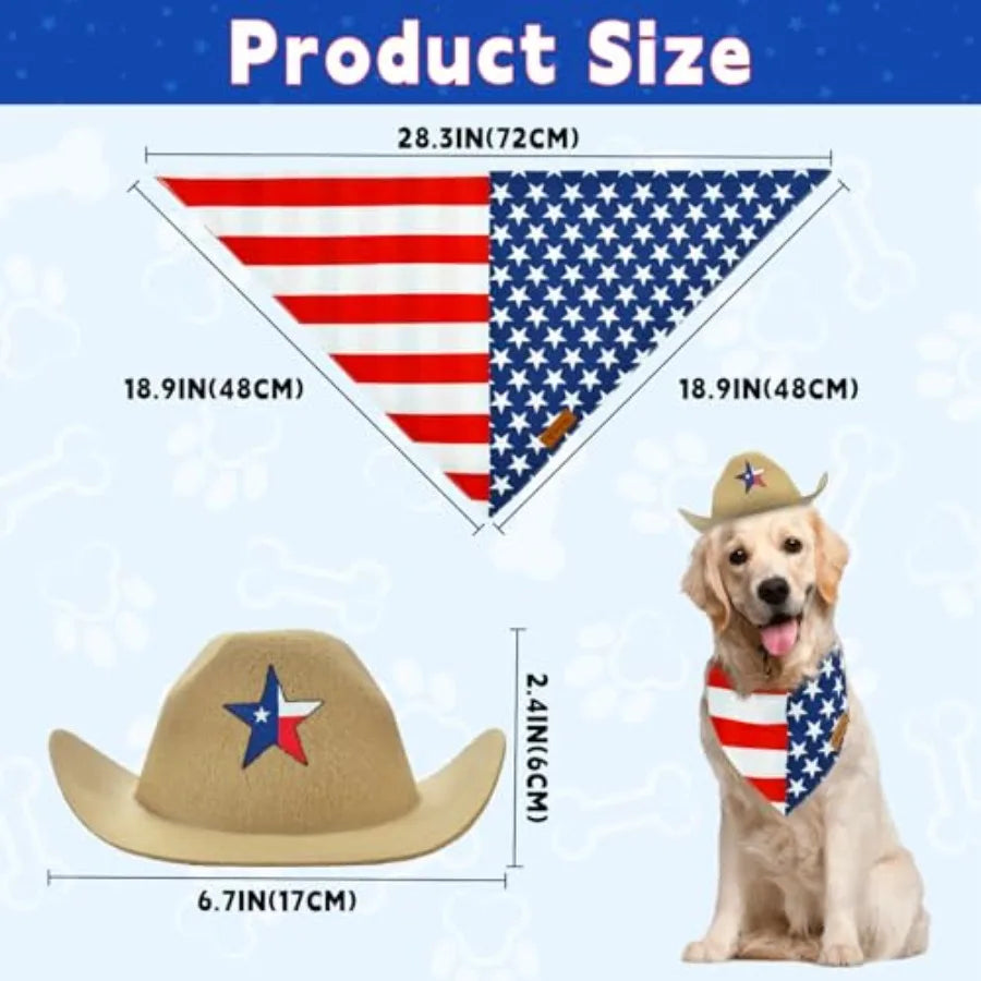 4th of July Pet Dog Costume Dog Cowboy Hats with Star Décor Independence Day Dog Bandas with Aan Flag Pattern 4th July Pet Hat