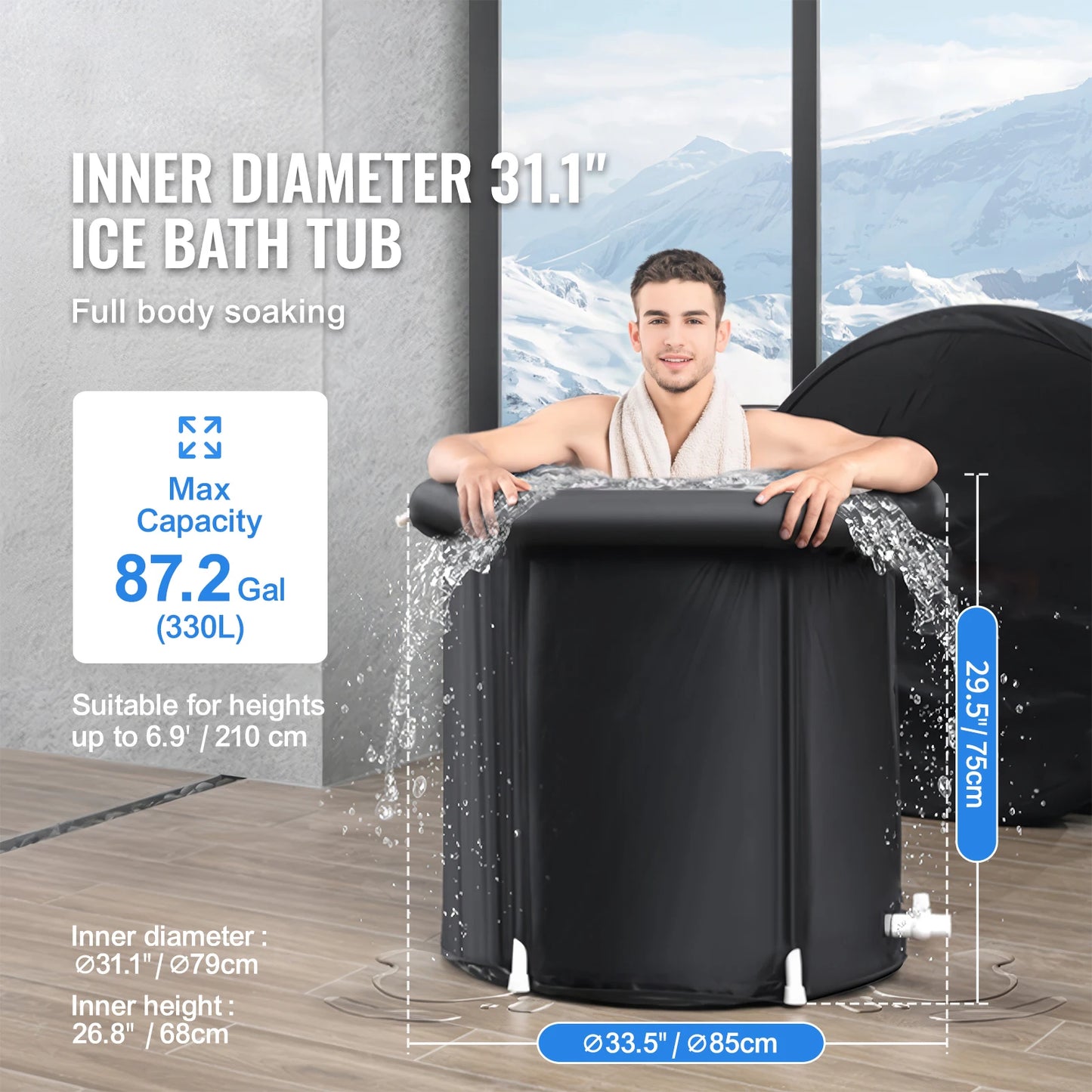 SucceBuy Ice Bath Tub Cold Water Therapy Plunge Tub for Athletes Outdoor Ice Barrel Plunge Pool Inflatable Folding Bathtub