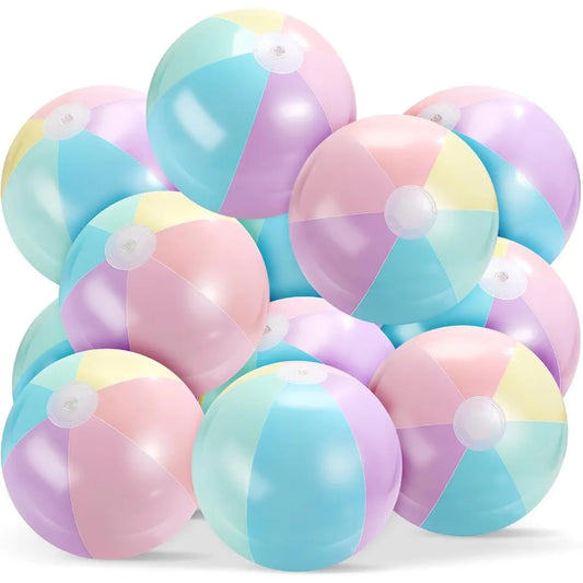24 Pcs Inflatable Beach Balls Bulk Pastel Color Jumbo Big Macaron Beach Balls for Adults Summer Swimming Pool Water Games Party