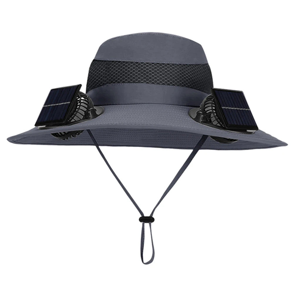 Solar Fan Hat with Solar/Charging Fan Sunshade Fishing Hat Waterproof Large Edge Cooling Hat for Outdoor Riding Hiking Fishing