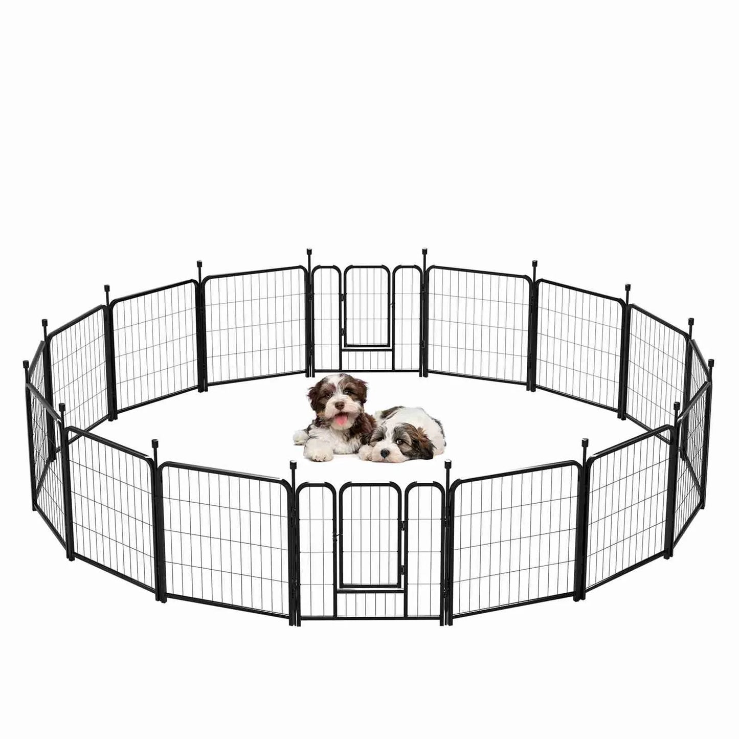 16 Panels 24in Pet Exercise Playpen with Sound Reduction Cover and 2 Clip Metal Dog Puppy Playpen for Indoor Outdoor