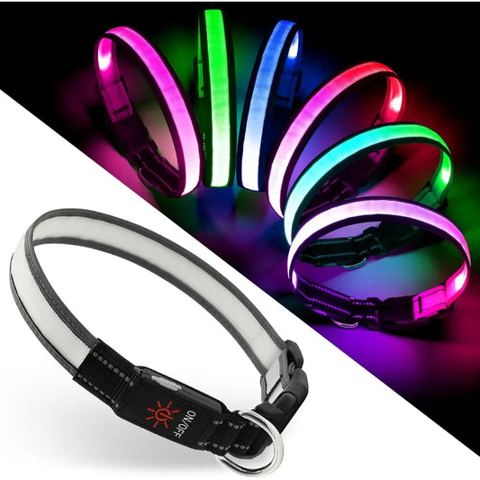 Light Up Dog Collar lticolor LED Dog Collar with 7 Lighting Modes USBC Rechargeable RealTime Battery Indicator Waterproof Adjus