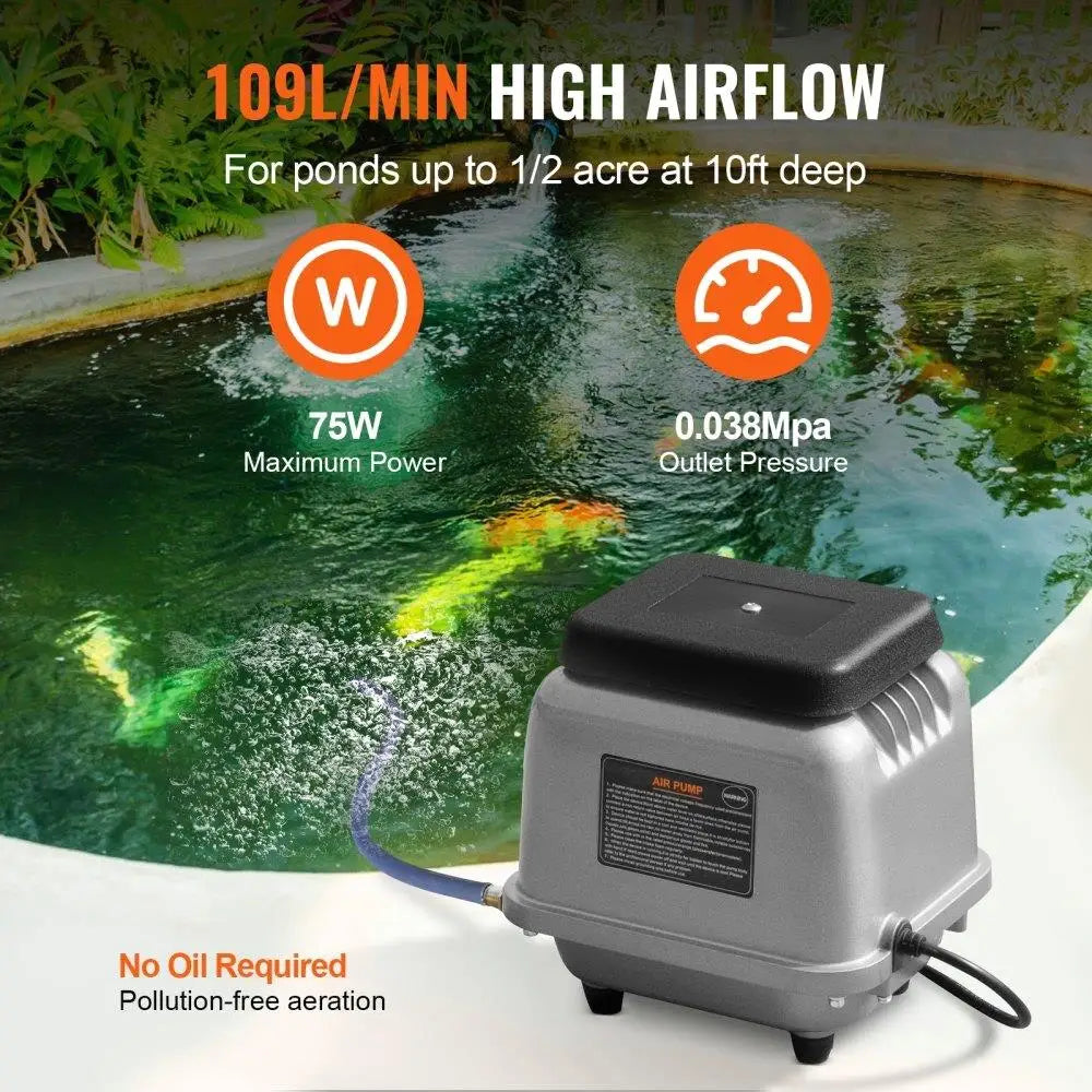 Linear Air Pump for 1 09L/Min Septic Aerator for 0.5 Acre for 1 0FT Deep Ponds Water Gardens Fish Farms