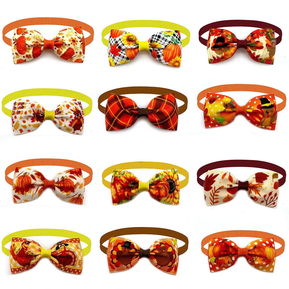50pcs Dog Bow Tie Fall Style Dog Bow ties Necktie Collar Thanksgiving Pet Supplies Pet Grooming Accessories for Small Dog Cat