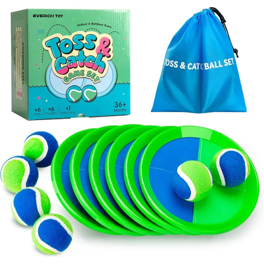Toss and Catch Ball Game Set - Indoor and Outdoor Games for Kids 3-12, Beach Sand Pool Water Toy Includes 6 Paddles 6 Sticky Bal