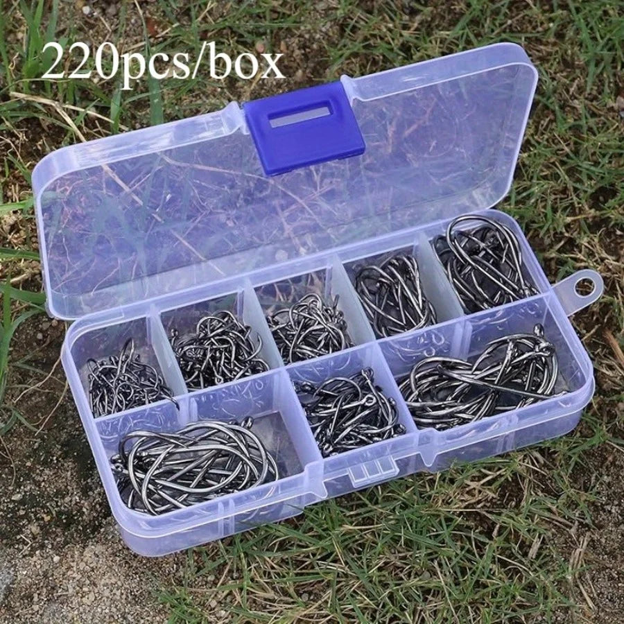Ackibbik 220pcs/set Fishing Hooks Freshwater Saltwater Fishing Gear Fishing Tackle Large Size Set Worm Soft Bait Jig Fishhooks