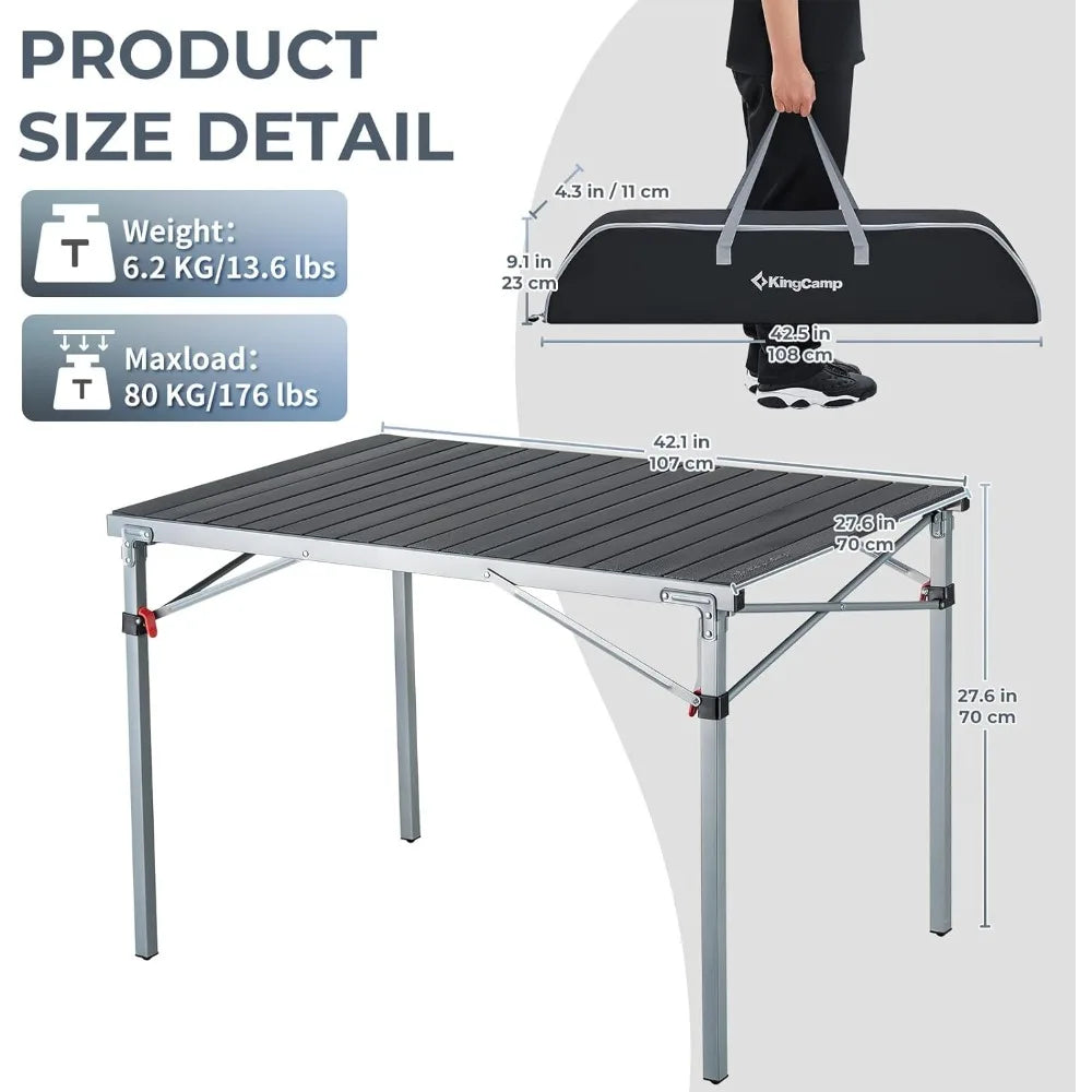 Aluminum Folding Portable Lightweight Roll Table for Camping, Picnics, Barbecues, Backyard Parties, Indoor and Outdoor Use