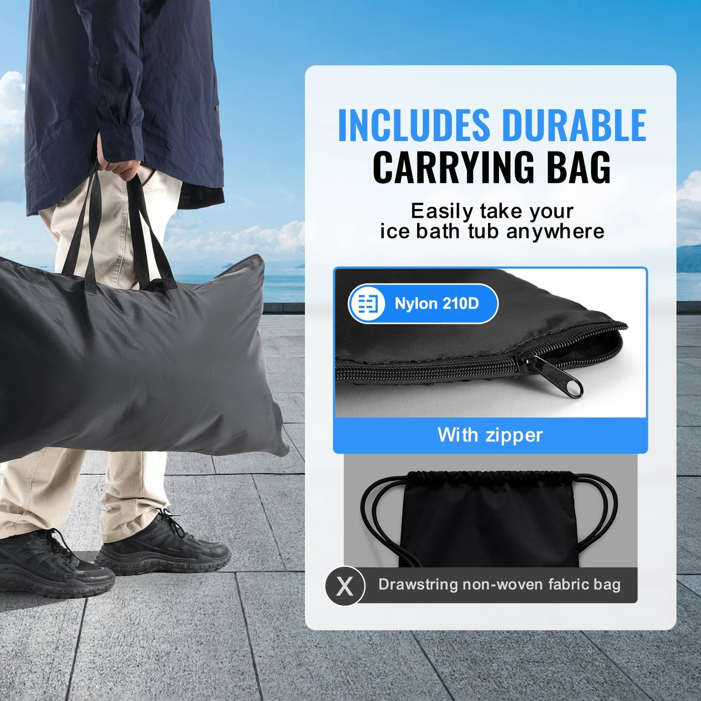 SucceBuy Ice Bath Tub Cold Water Therapy Plunge Tub for Athletes Outdoor Ice Barrel Plunge Pool Inflatable Folding Bathtub