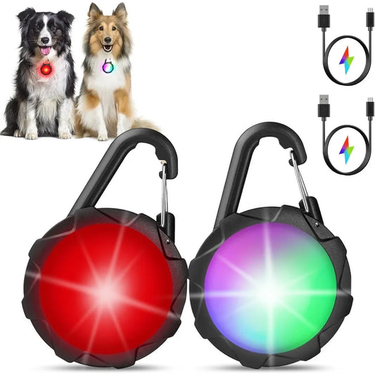 Dog Lights for Night Walking 2 Pack Clip On Dog Collar Light with 4 Modes 650mAh Rechargeable LED Pet Collar Charm for Nighttim