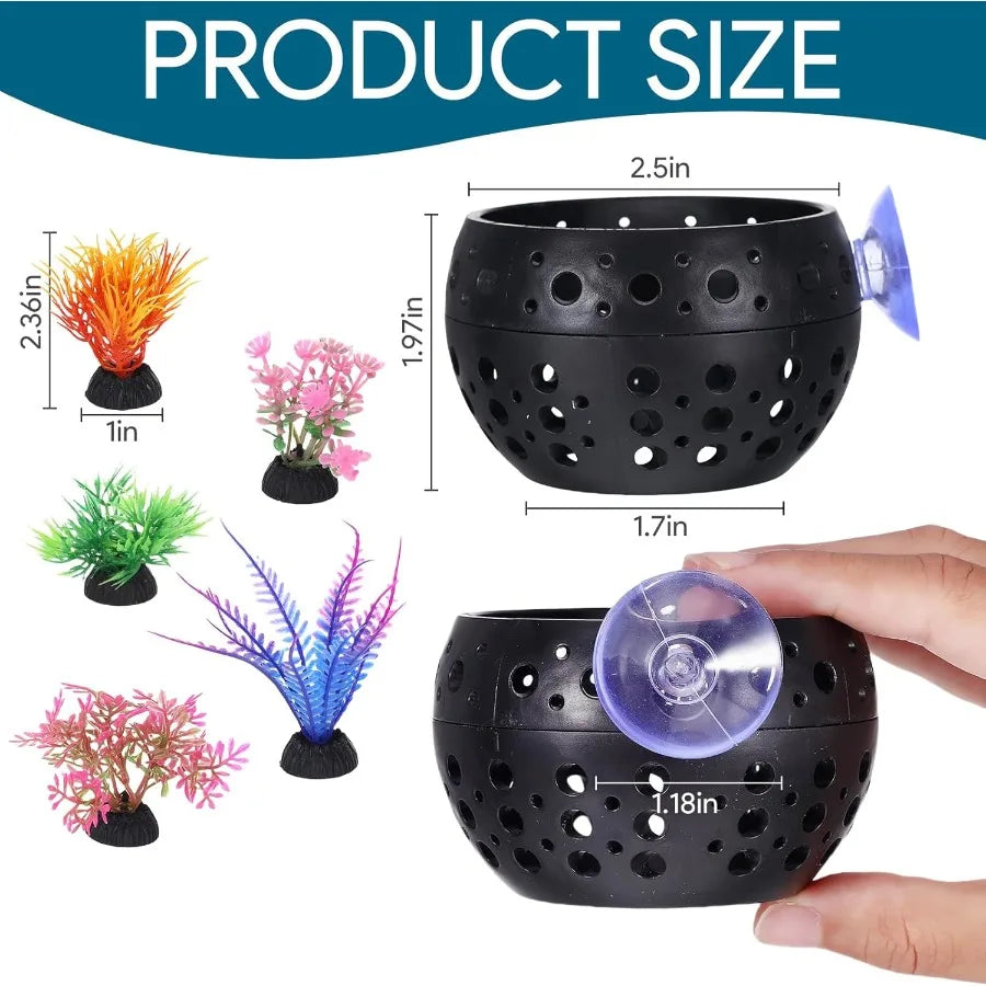 Betta Fish Hideout Betta Fish Tank Accessories with Suction Cups and 5 Fake Aquatic Plants Aquarium Decor Accessory for Small S