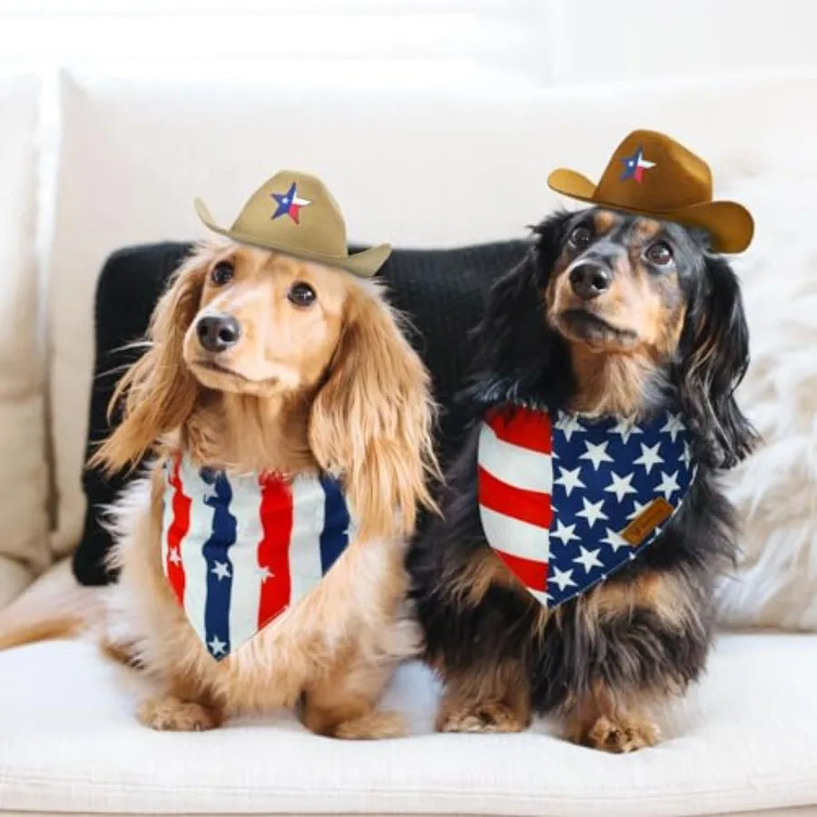 4th of July Pet Dog Costume Dog Cowboy Hats with Star Décor Independence Day Dog Bandas with Aan Flag Pattern 4th July Pet Hat