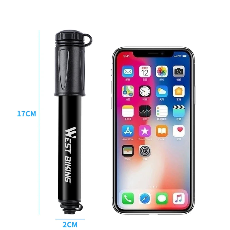 WEST BIKING 100PSI Mini Bike Pump Aluminum Alloy Portable Drop-proof Bike Ultraligh Hand Air Pump MTB Mountain Road Cycling Pump