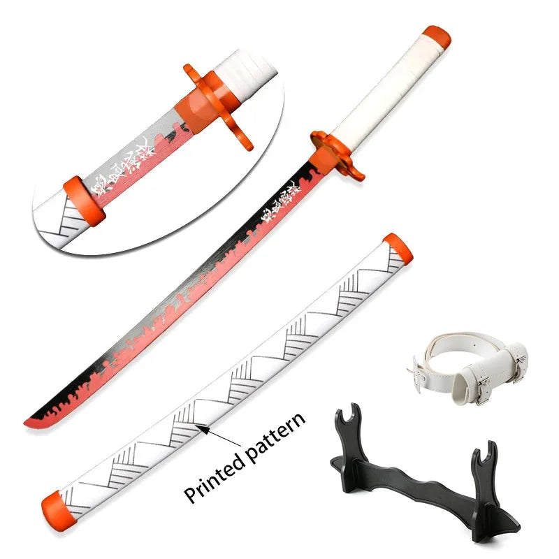 80cm Demon Slayer Katana Bamboo Blade Role-playing Weapons Props Halloween Costume Props with Belt and Sword Holder
