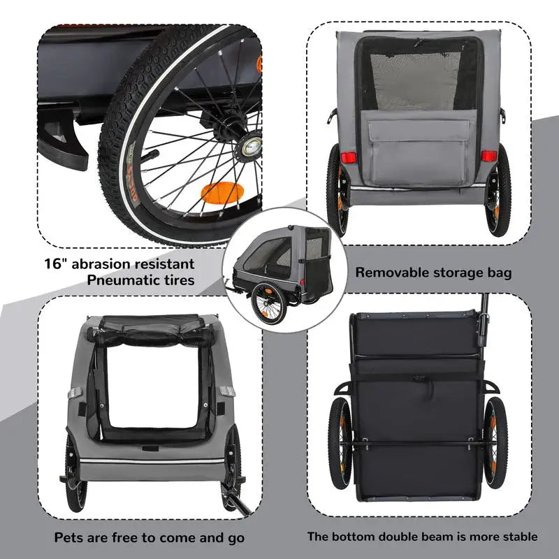 Pet Bike Trailer for Small & Medium Dogs, Easy Folding Frame, Quick Release Wheels, Non-Slip Floor, Internal Leash, Black &