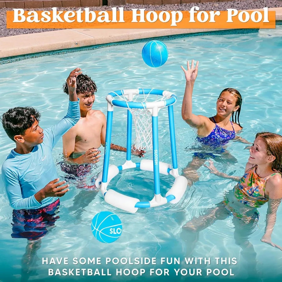 Pool Basketball Hoop Set, Floating Basketball Pool Game, Swimming Floats Toys with Balls Pump, Summer Outdoor Water Play Toy