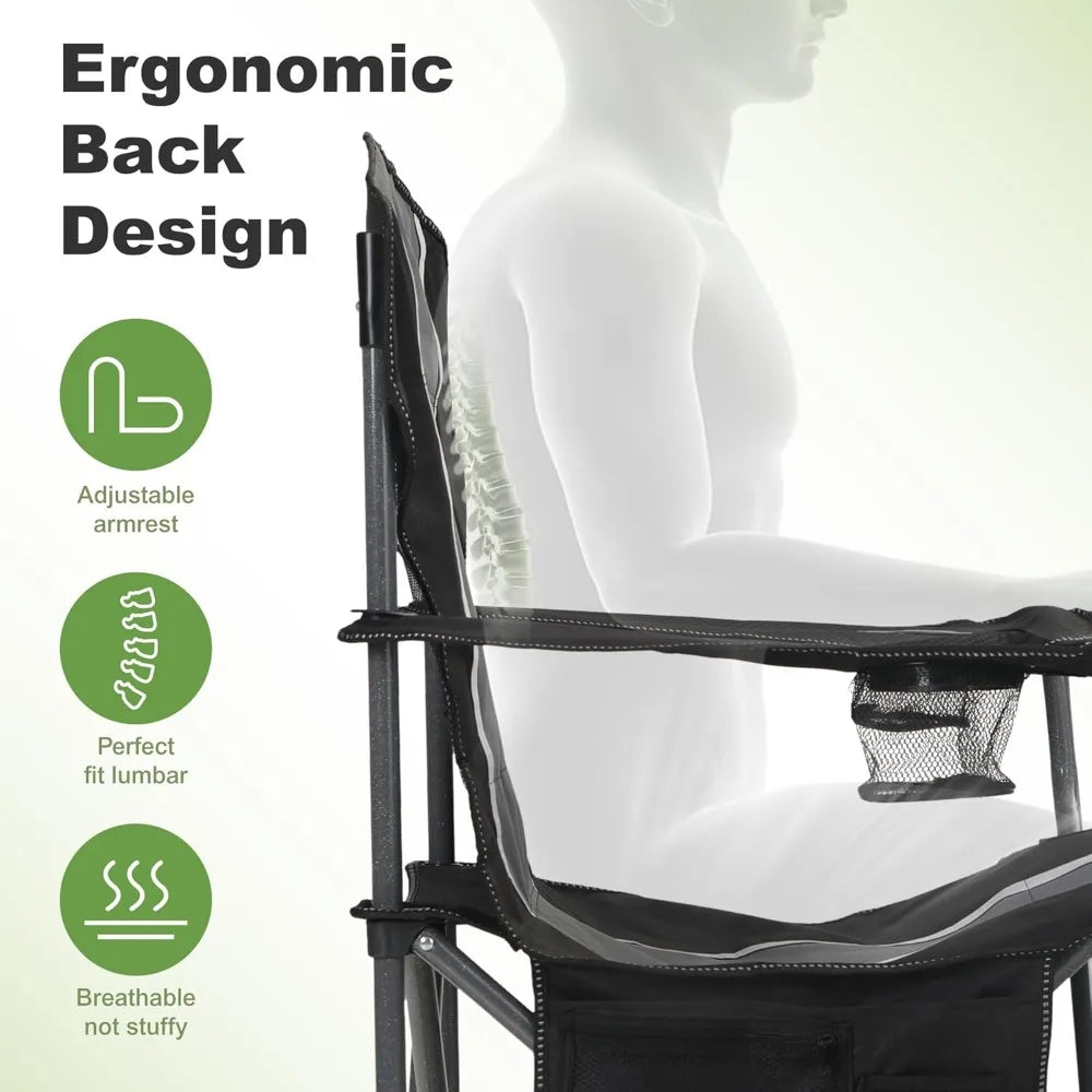 Heavy-Duty Outdoor Folding Chair with Cup Holder and Storage, Supports Up to 350 LBS, Comfortable Armchair for Camping and Outdo