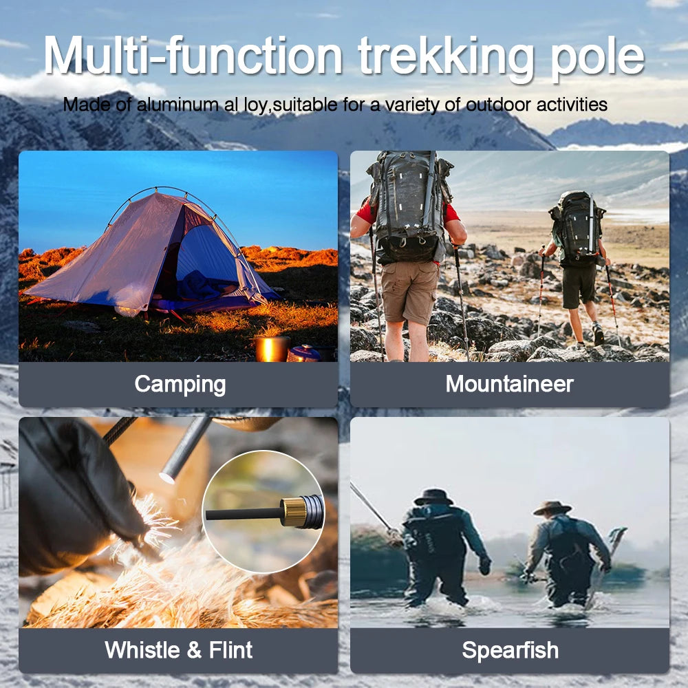 Multifunction Trekking Poles for Outdoor Hiking and Walking Collapsible, Lightweight 5 Section Hiking Poles, Telescopic