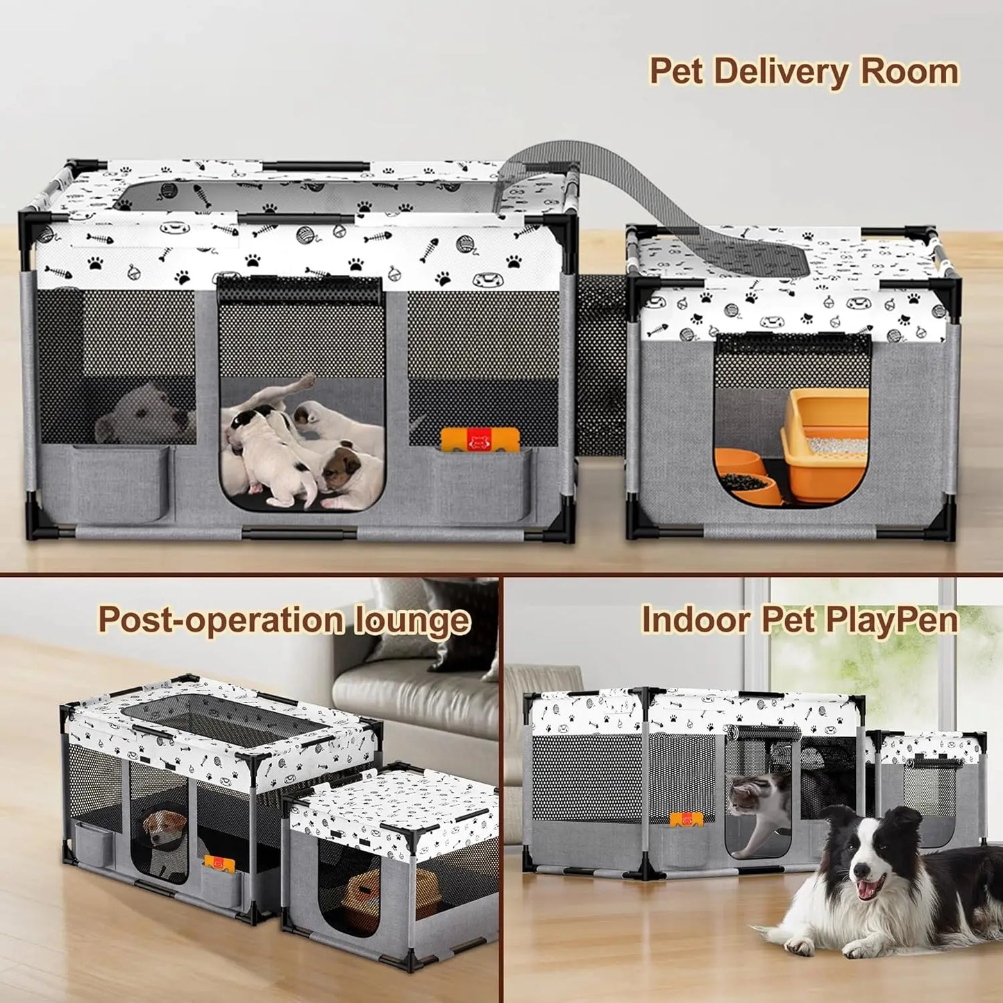 Portable Cat Playpen, Pet Dog Playpen, Kitten Puppy Play Pen for Indoor/Outdoor, Collapsible Cats Cages Enclosed Tent with Carry