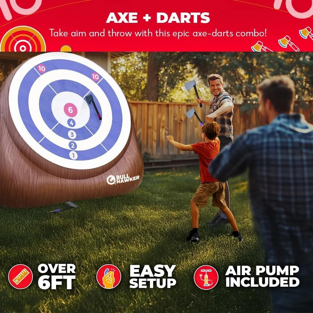 Games - Bull Hawker™ | Giant Axe Darts (Over 6ft Tall) w/ 15+ Games | Axe Throwing Game for Backyard w/Air Pump | Outdoor Games