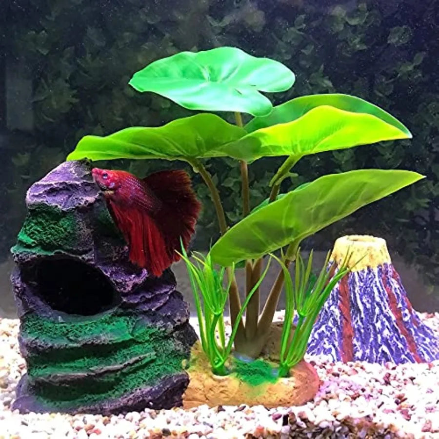 Betta Fish Leaf Pad Hammock Aquarium Decoration Cichlid Fish Tank Resin Rock Mountain Cave Orments Fish Bowl Decorations for Sl