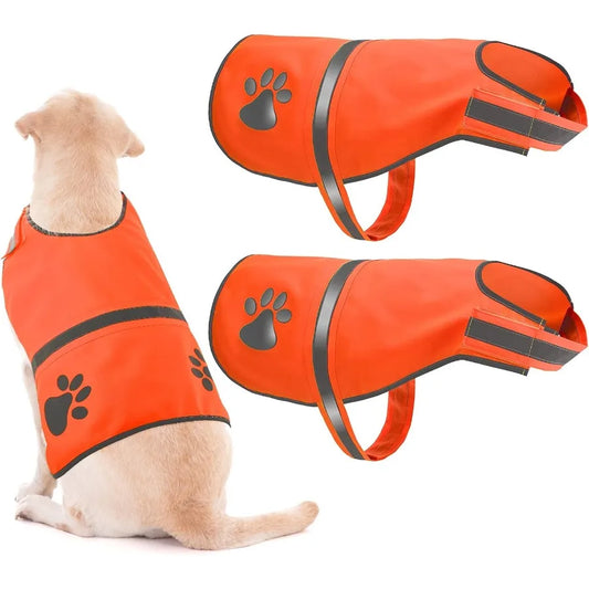 2 Pcs Dog Reflective Vest Orange High Visibility Medium Dog Hunting Vest Adjustable Safety Pet Jacket Apparel for Outdoor Activ