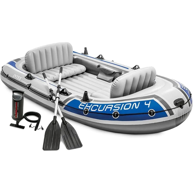 Garden  68324EP Excursion 4 Inflatable Boat Set: Includes Deluxe 54in Boat Oars And High-Output Pump – Adjustable Seats