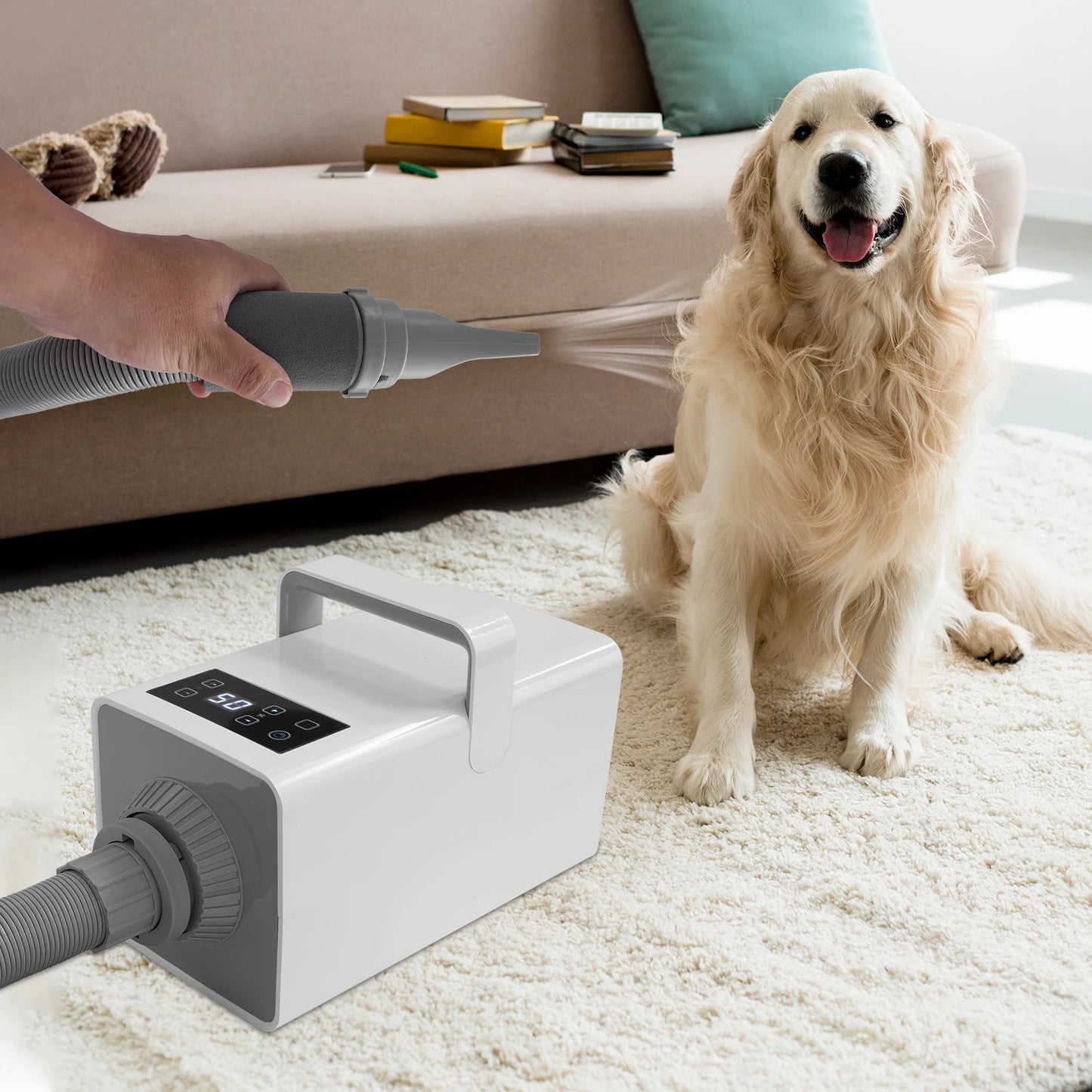 2200W Pet Grooming Dryer for Dogs & Cats, 7 Speed Settings, Adjustable Temp, 4 Nozzles, LCD Display & Overheat Protection