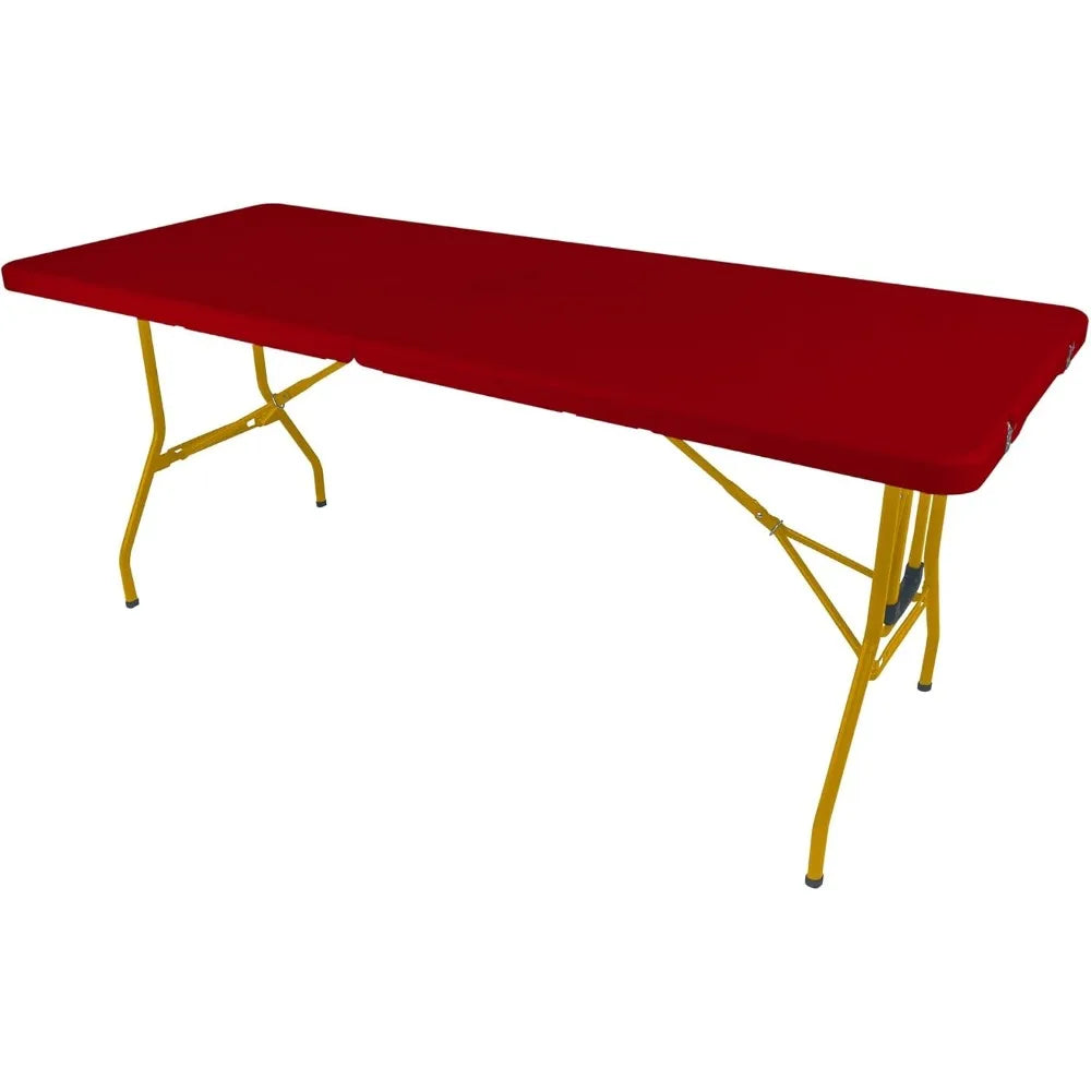 6Ft Rolling Folding Table with Built-in Wheels, Durable Plastic, Team Colors, Easy to Carry, Perfect for Camping, Picnic, Tailga