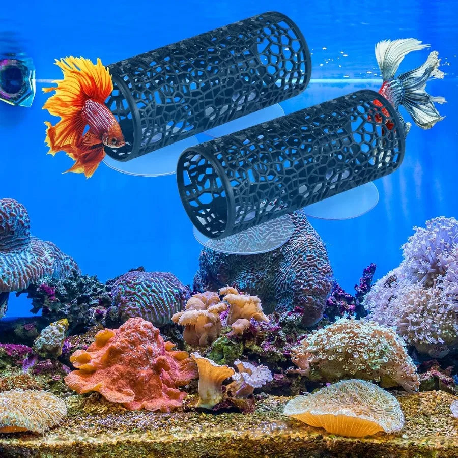 2 Pcs Betta Fish Tank Accessories Black Betta Tunnel Fish Toys Safe Hollow Hammock Cave Aquarium Decor Hideout Tube Shelter wi