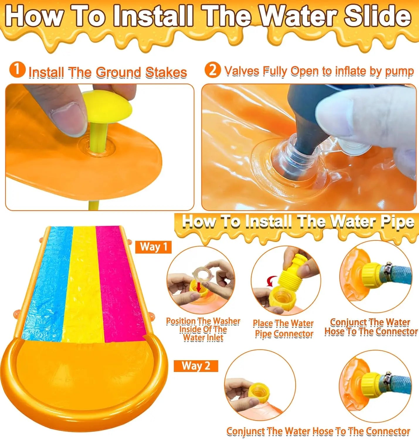 [ 3 Sided Safe Fence ] Extra Width Triple Slip Water Slide with 3-Way Sprinklers, Backyard Lawn Water Slides and 3 Bodyboards wi