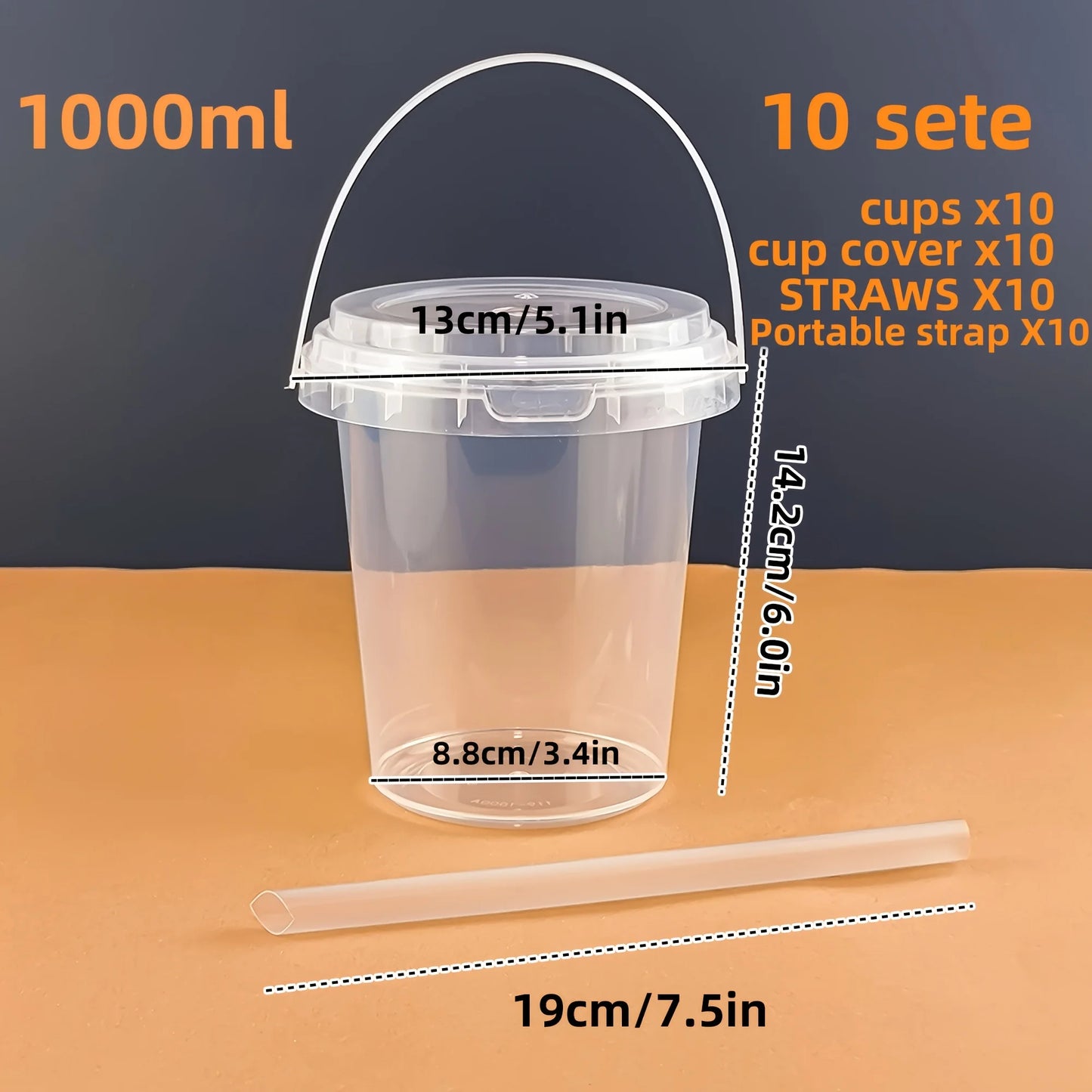 10pcs 33.81oz Large Plastic Cups with Lids & Straws - Reusable, Bpa-Free Beverage Tumblers for Iced Drinks,party Ice Buckets