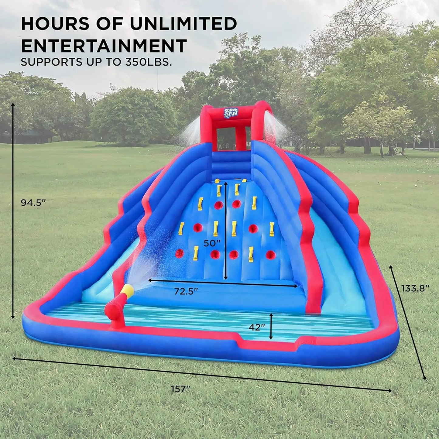 Ultra Climber Inflatable Water Slide Park – Heavy-Duty for Outdoor Fun - Climbing Wall, Two Slides & Splash Pool – Easy to Set U