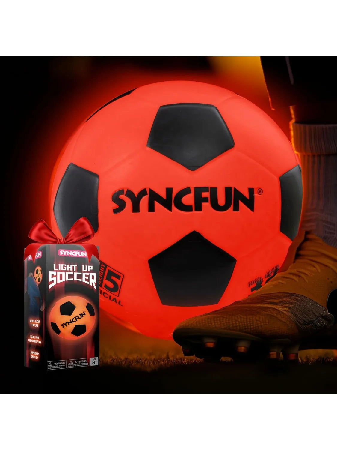 JOYFY Glow in The Dark Soccer Ball Light Up Soccer Night Sports Gear Gifts Games Red Glowing Ball  for Teen Boy Toys Gifts