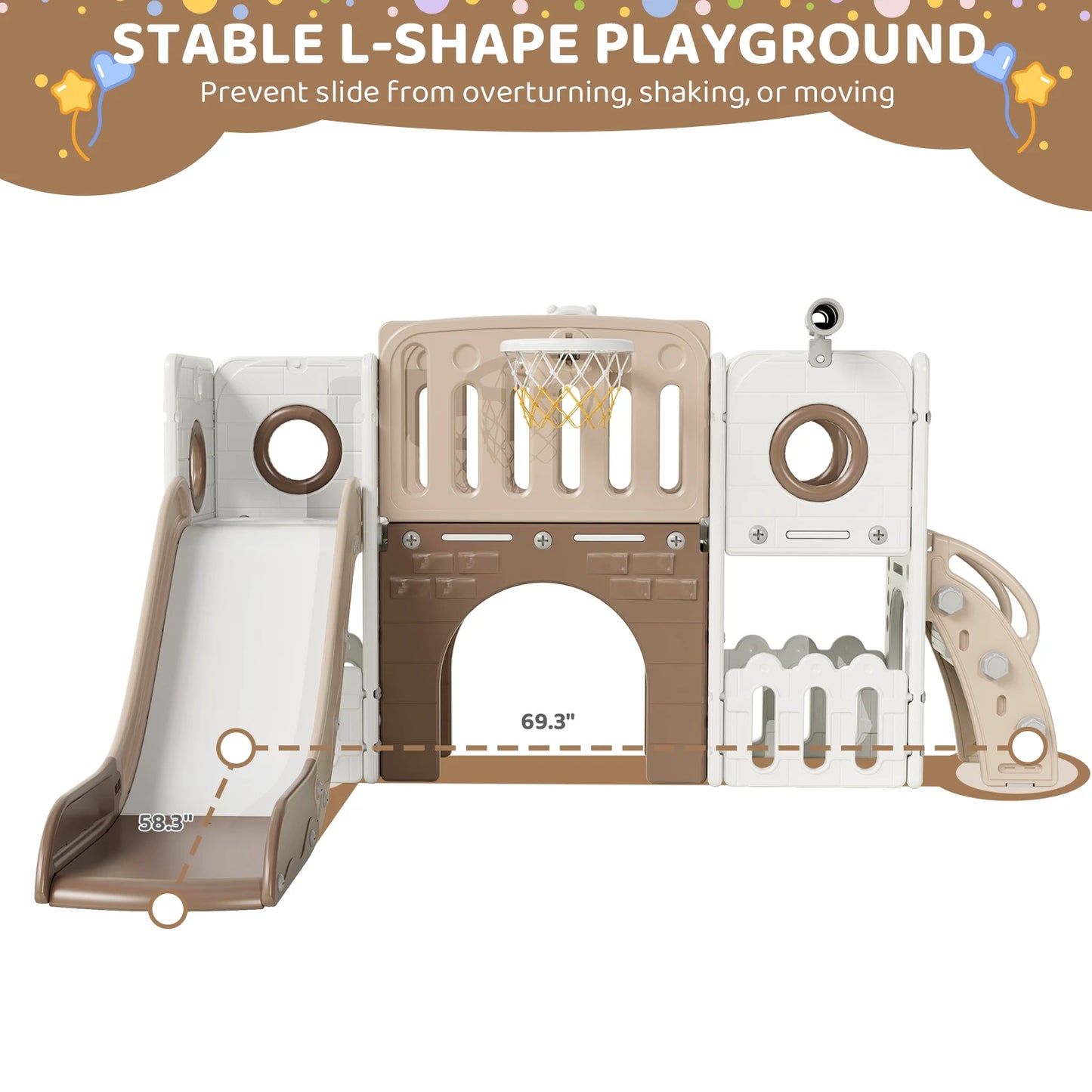 Toddler Slide, 9 in 1 Kids Slide and Climber Playset Indoor Outdoor Playground for Children, w/Basketball Hoop & Ball Telescope