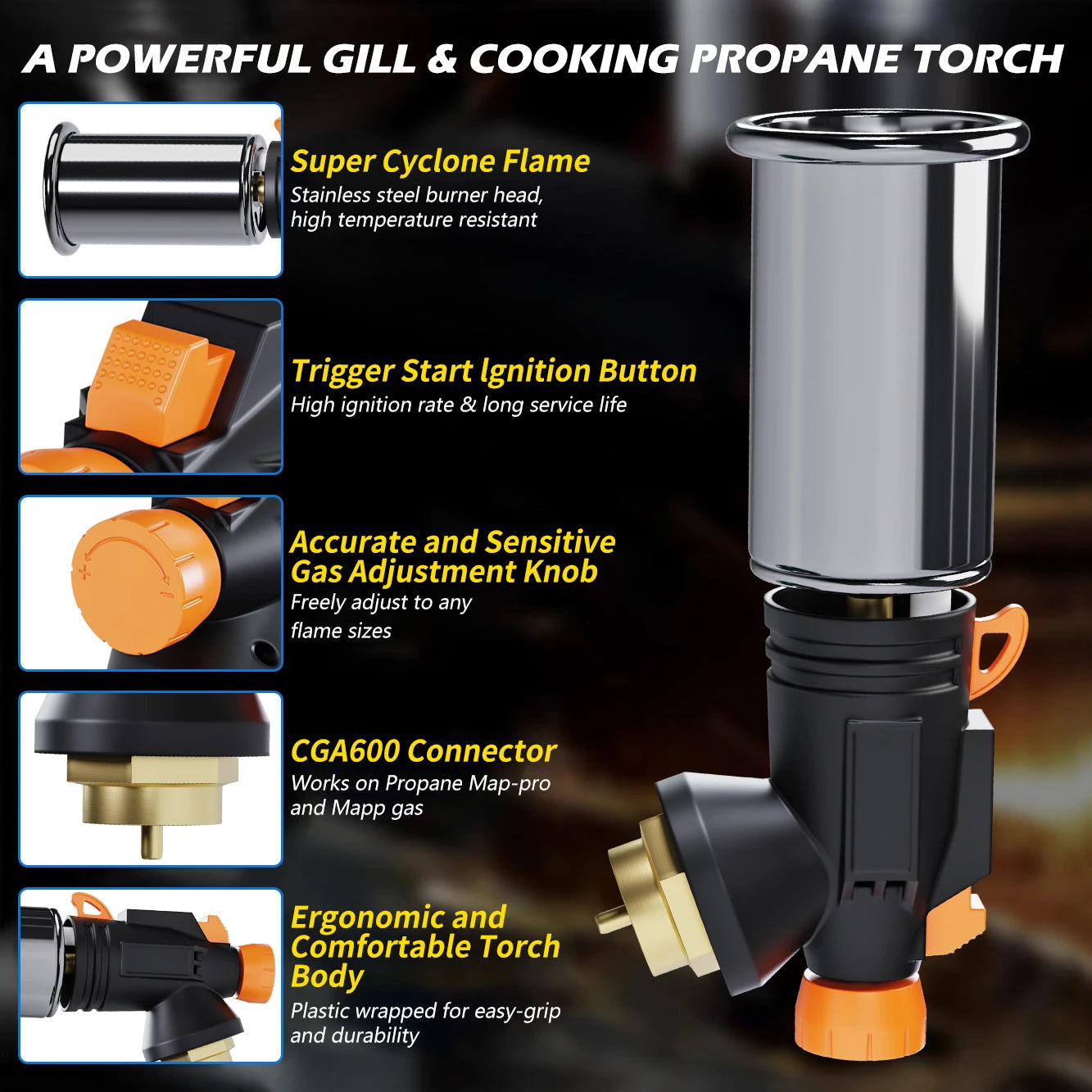 Powerful Grill & Cooking Propane Torch, Sous Vide, Campfire Starter, Adjustable Kitchen Torch for Searing Steak, BBQ, Welding