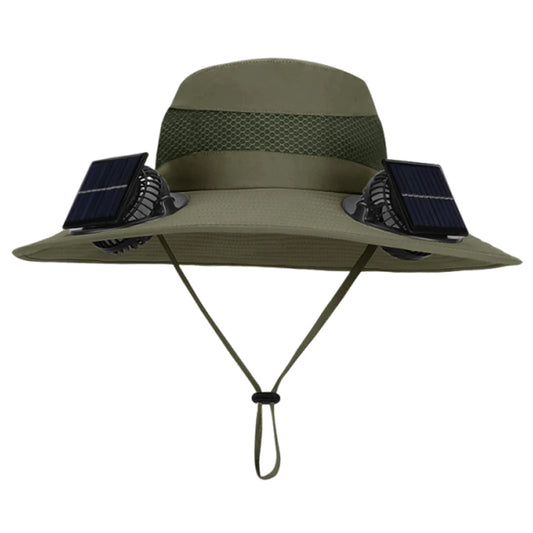 Solar Fan Hat with Solar/Charging Fan Sunshade Fishing Hat Waterproof Large Edge Cooling Hat for Outdoor Riding Hiking Fishing