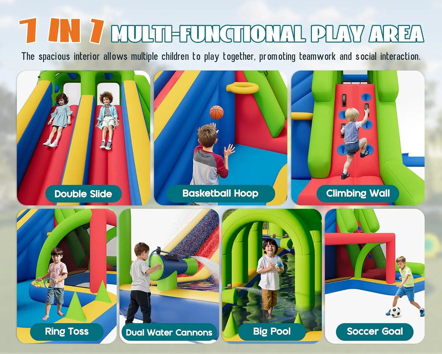 Bounce House, Inflatable Bouncer with Air Blower, Jumping Castle with Slide, Outdoor Indoor Bouncy Castle with Oxford Fabric for