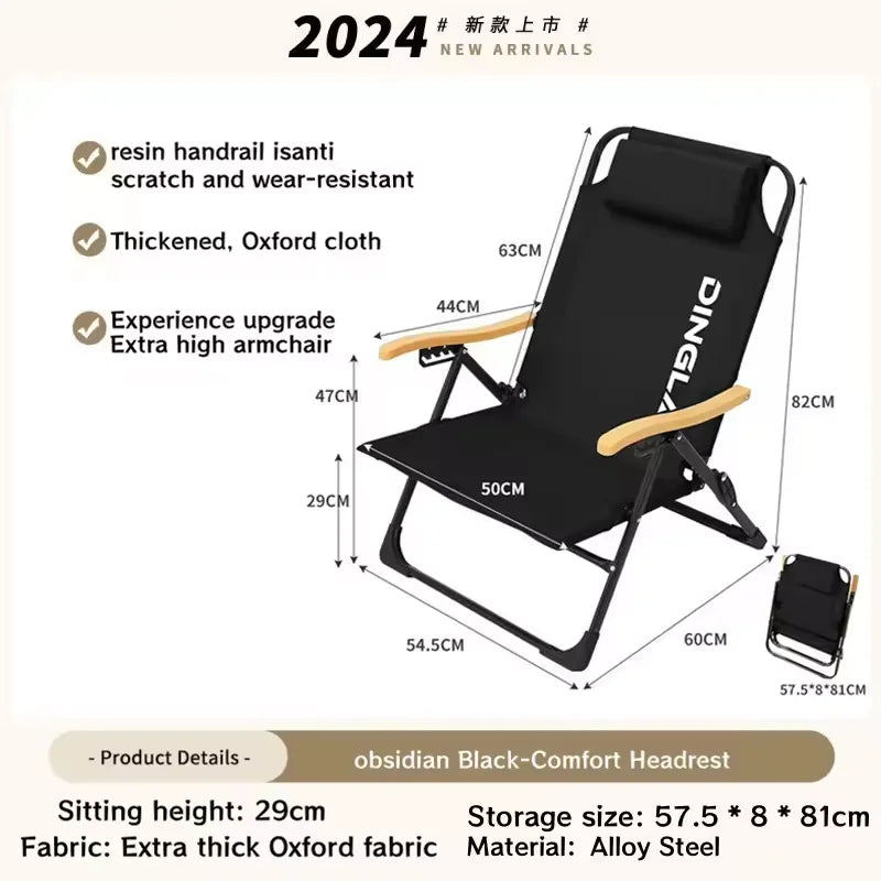 Angle Adjustable Camping Chair with Detachable Pillows,long Camping Chair Fishing Chair Folding for Camping Fishing Hiking