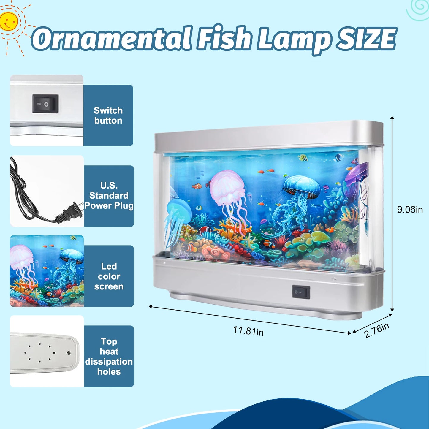 Artificial Aquarium: Fascinating Moving Pictures of Fish in Tank Decorative Sensory Aquarium Lamp Virtual Ocean in Motion