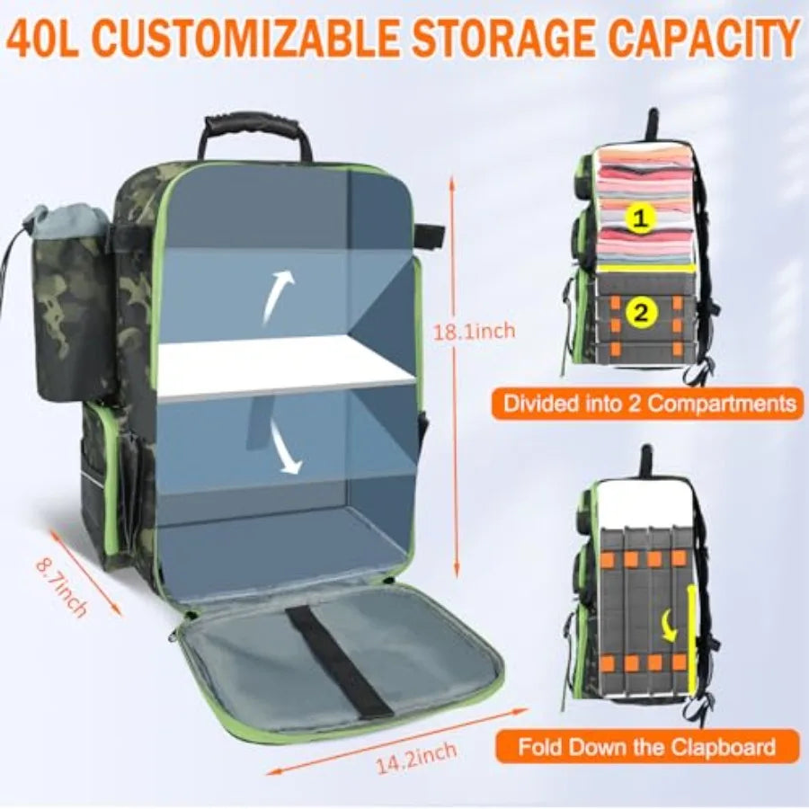 ayamaya Fishing Backpack 40L Tackle Backpack with Rod Holders 2 Tackle Trays Large Waterresistant Fishing Bag Equipments for Ou