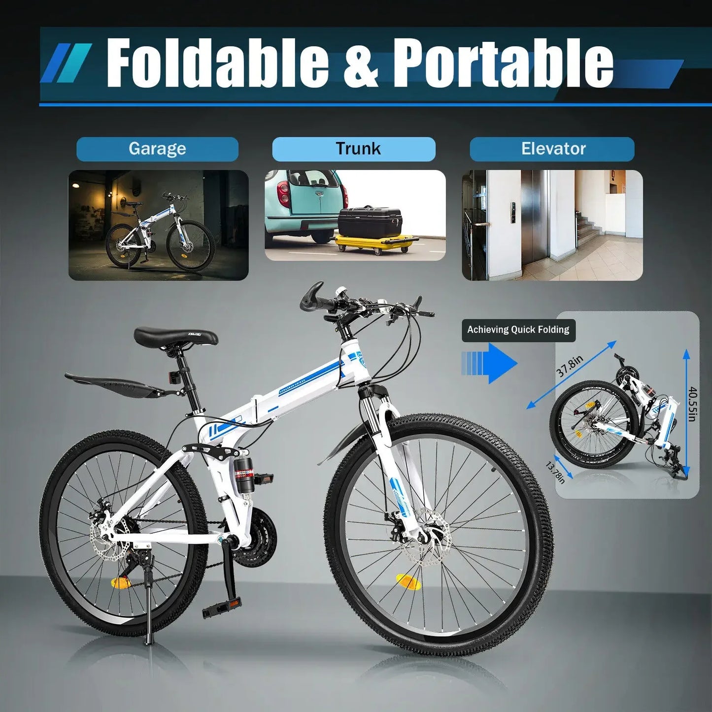 26" Folding MTB Bicycle with 21 Speed, Dual Disc Brakes, Men’s Mountain Bike for School, Commuting, and Outdoor Sports