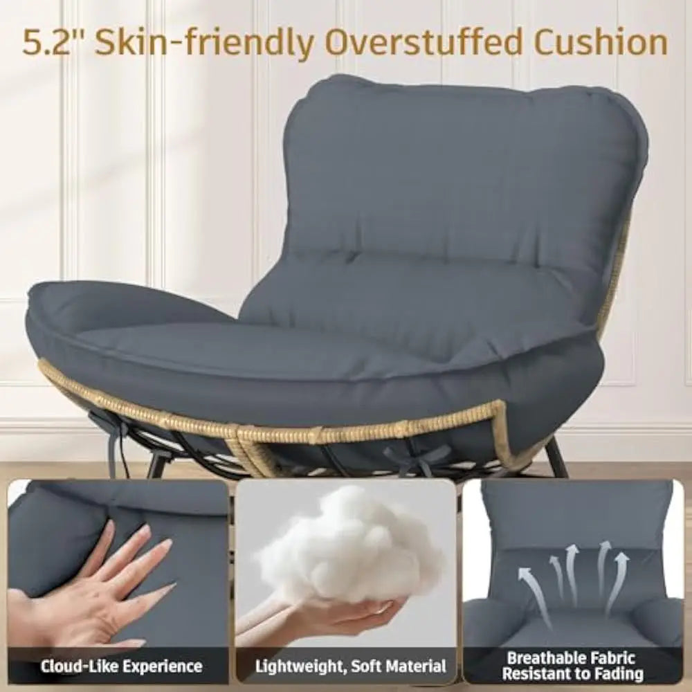 Rocking Chair - Oversized Metal Frame Rocking Chair with All Weather PE Wicker Rattan Rocker and Footrest for Indoor, Patio